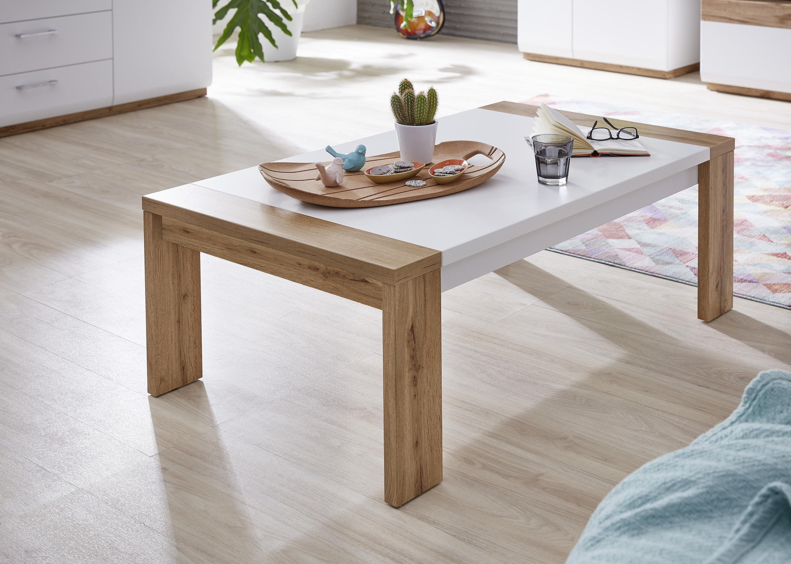 DOHÁNYZÓASZTAL Faalapú anyag 120/67/40 cm - Tölgyfa/Fehér, Design, Faalapú anyag (120/67/40cm) - Xora