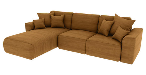 ECKSOFA Rostfarben Cord Zierkissen, Rückenkissen, Bettkasten, Schlaffunktion, Rücken echt, Liegefläche im Originalstoff  - Chromfarben/Rostfarben, KONVENTIONELL, Kunststoff/Textil (195/293cm) - Carryhome