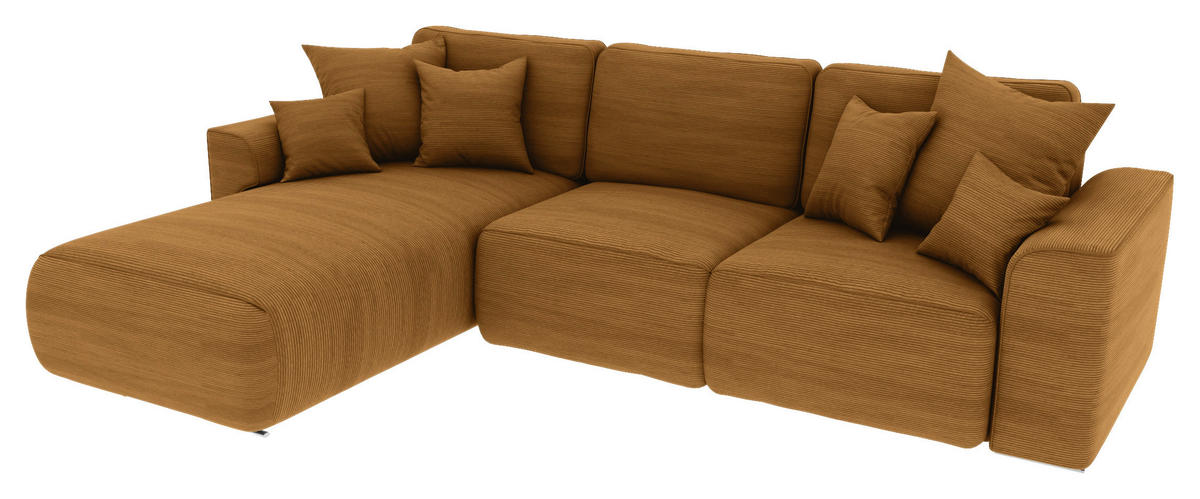 ECKSOFA in Cord Rostfarben  - Chromfarben/Rostfarben, Konventionell, Kunststoff/Textil (195/293cm) - MID.YOU