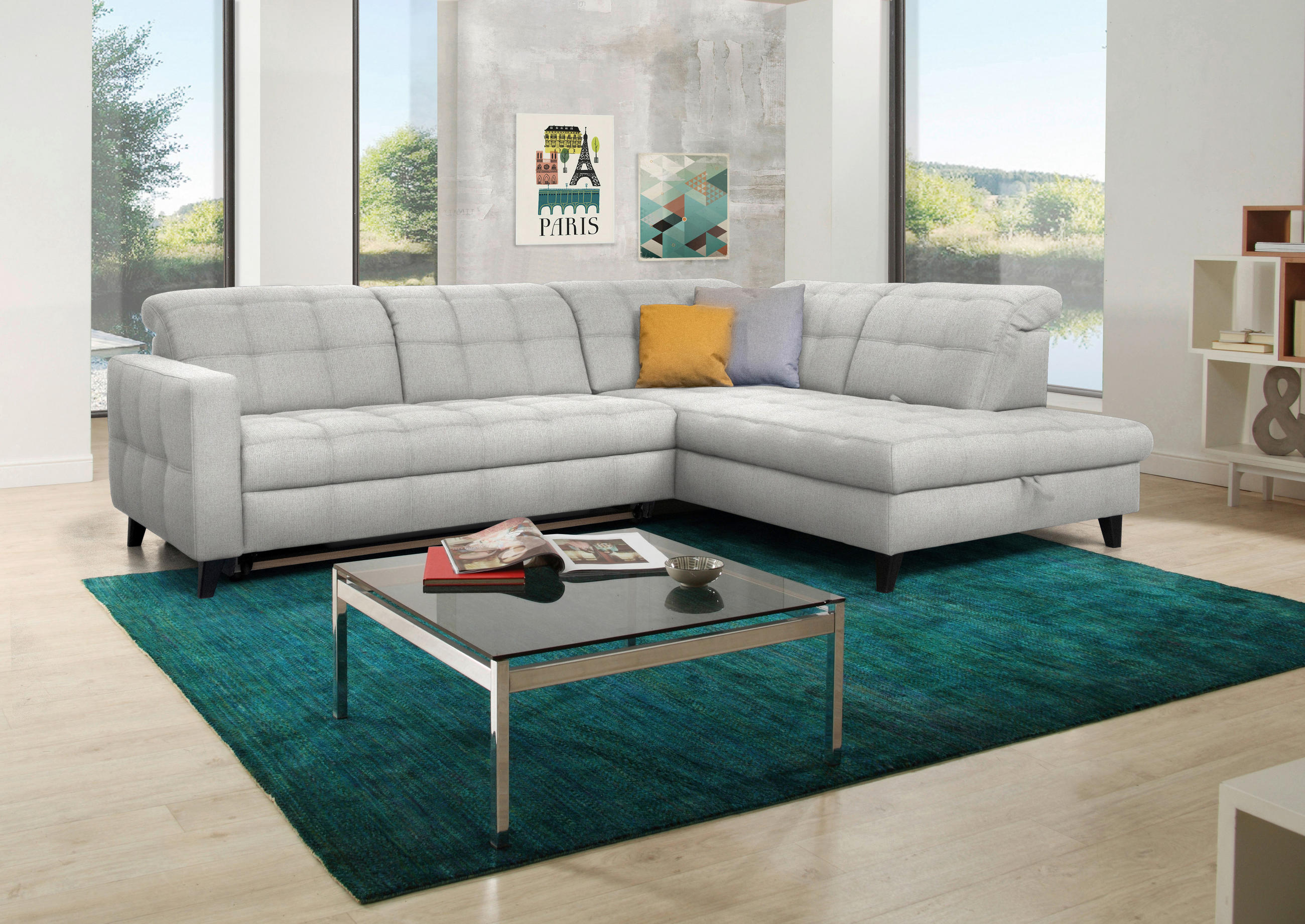 ECKSOFA in Webstoff Hellgrau  - Hellgrau/Schwarz, Design, Holz/Textil (297/216cm) - Xora
