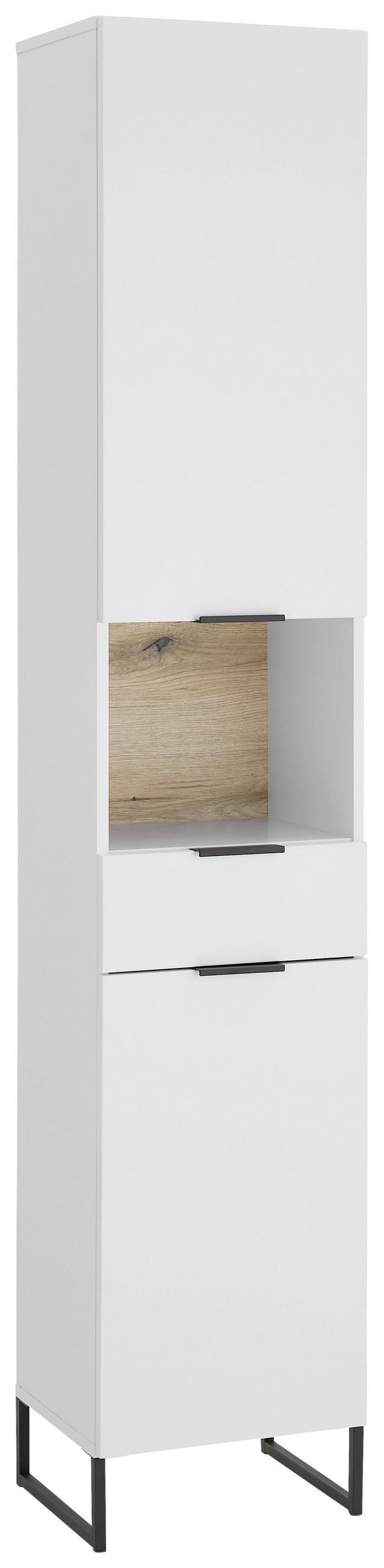 home24 Hochschrank Denver Weiß, Eiche 38x195x32 cm