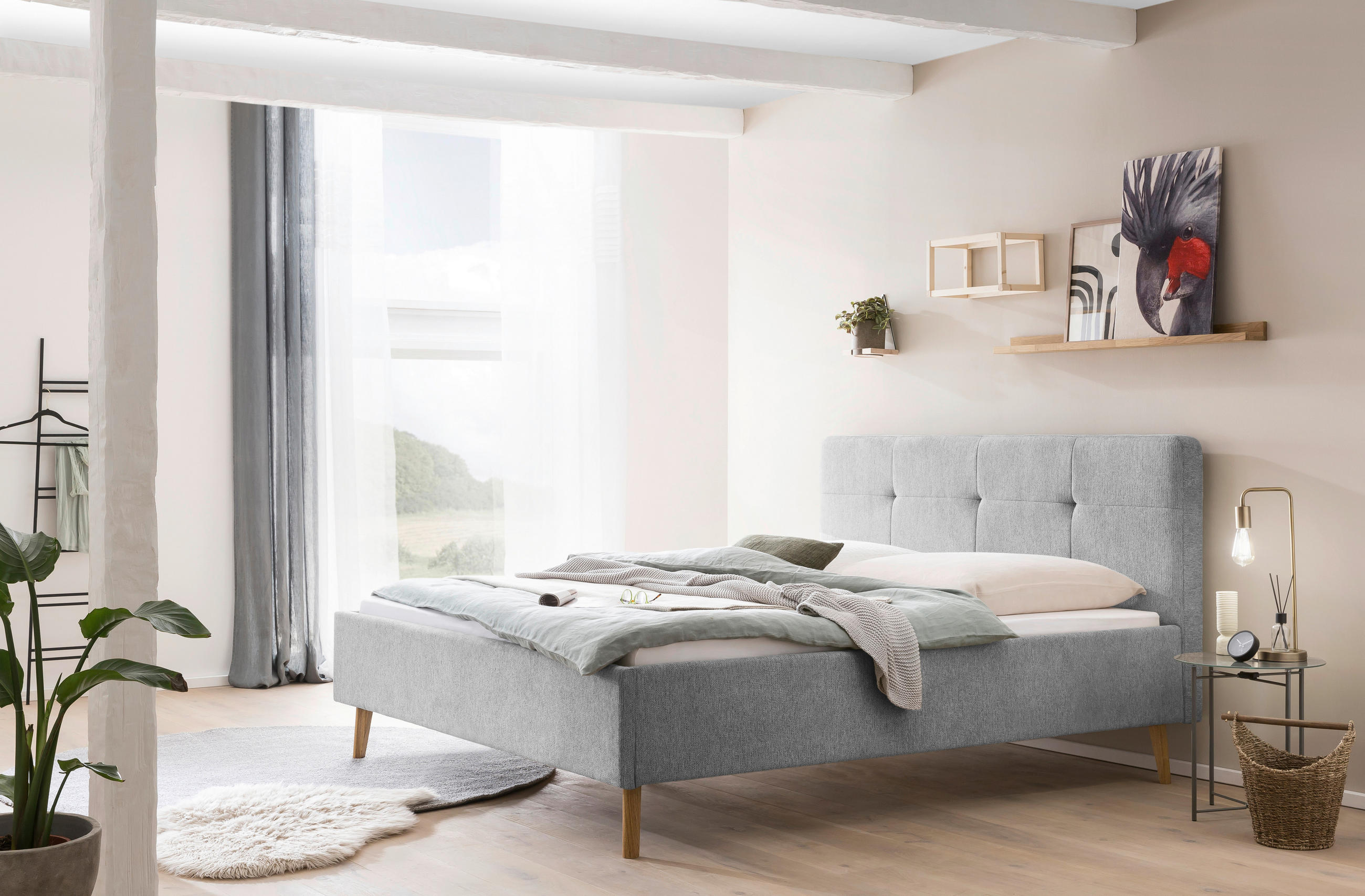 POLSTERBETT 180/200 cm  in Grau  - Eichefarben/Grau, Basics, Holz/Textil (180/200cm) - Xora