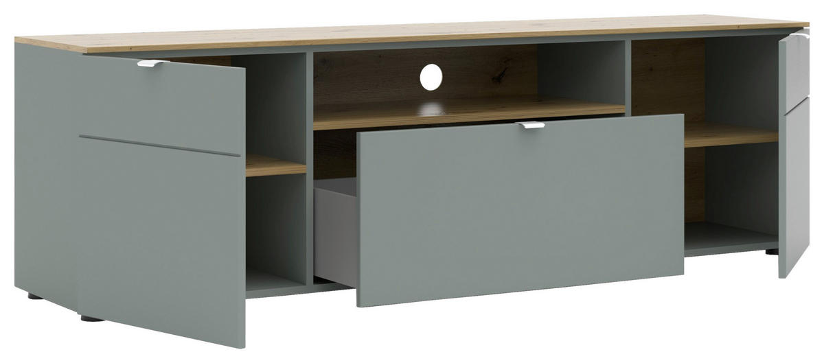 LOWBOARD  in 180/55/41 cm  - Schilfgrün/Silberfarben, Design, Holzwerkstoff/Metall (180/55/41cm)