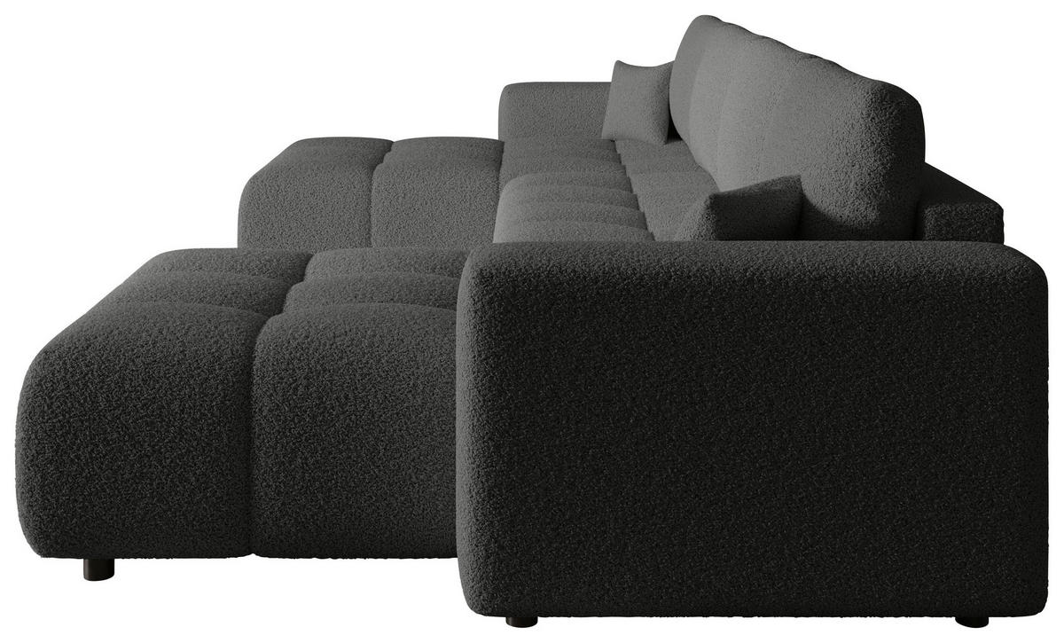 WOHNLANDSCHAFT Dunkelgrau Bouclé  - Dunkelgrau/Schwarz, MODERN, Kunststoff/Textil (190/380/190cm) - Carryhome
