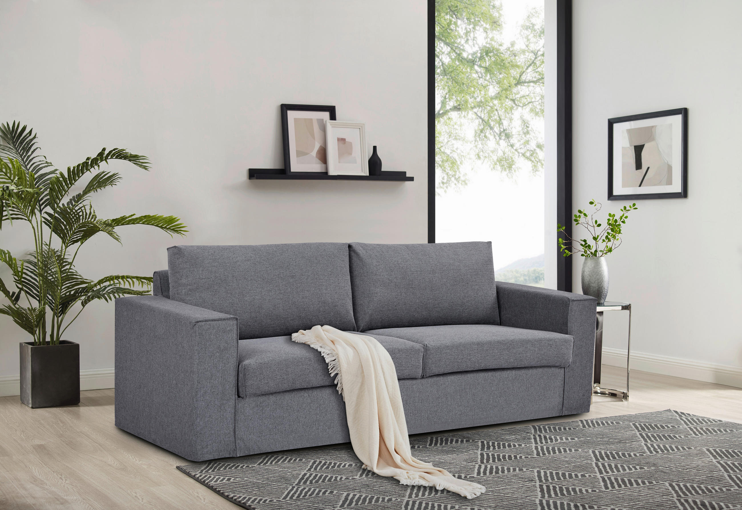 3-SITZER-SOFA Webstoff Dunkelgrau  - Dunkelgrau/Schwarz, MODERN, Kunststoff/Textil (232/87/88cm) - Livetastic