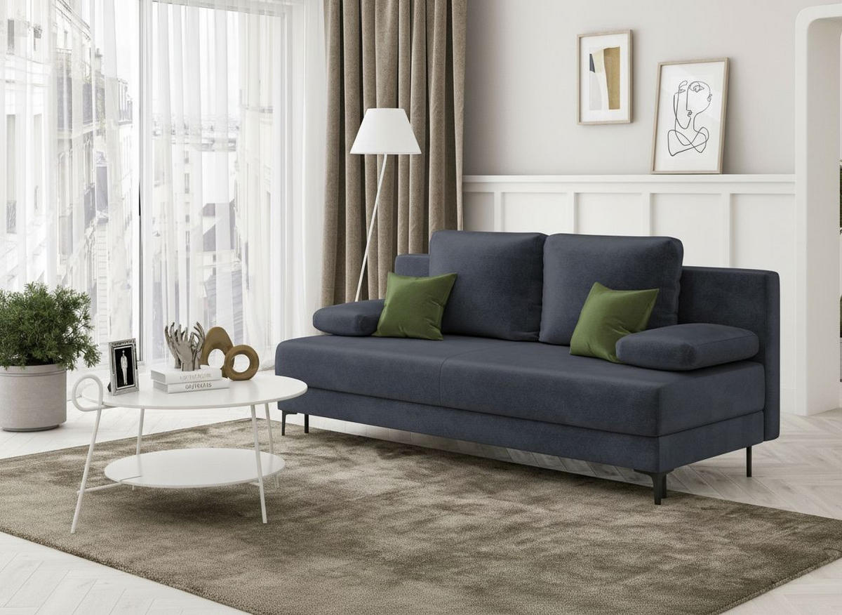 SCHLAFSOFA LEIPZIG in Velours Dunkelblau  - Schwarz/Dunkelblau, Design, Textil/Metall (200/78,5/88cm) - MID.YOU