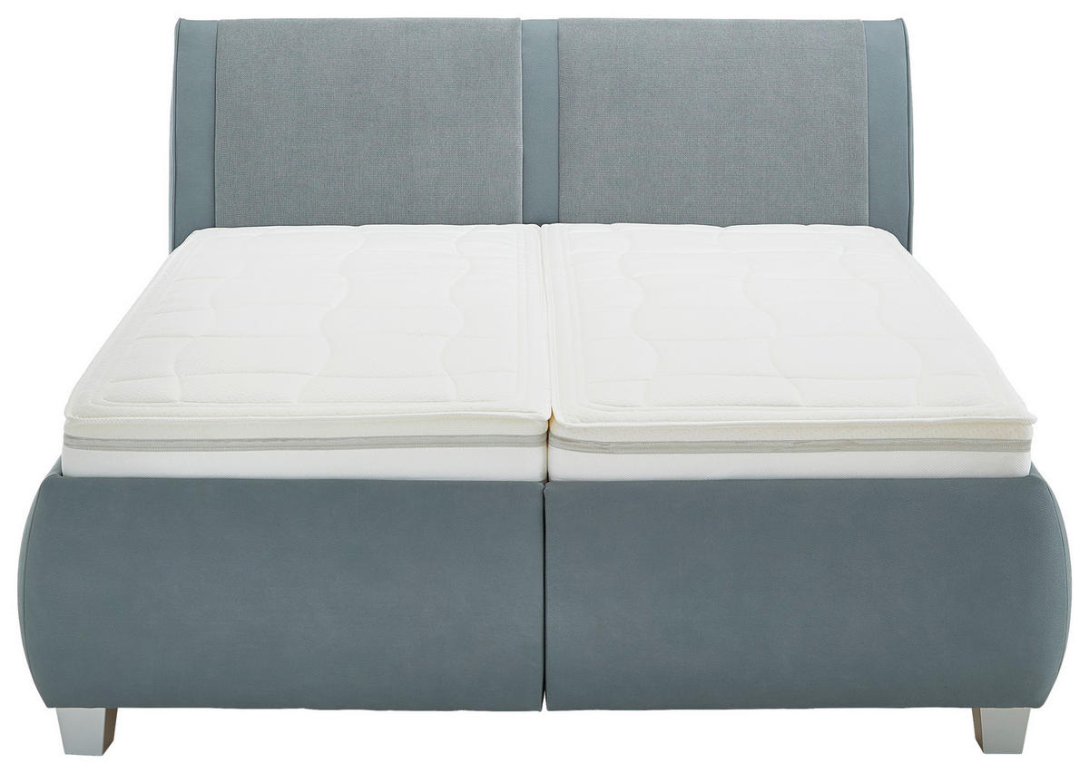 POLSTERBETT 180/200 cm,  in Blaugrau, Matratze, Lattenrost, Bettkasten, unterschiedliche Matratzenhärtegrade je Bettseite, H2 + H2 = mittel  - Silberfarben/Blaugrau, Design, Holzwerkstoff/Kunststoff (180/200cm) - Beldomo - Sleep