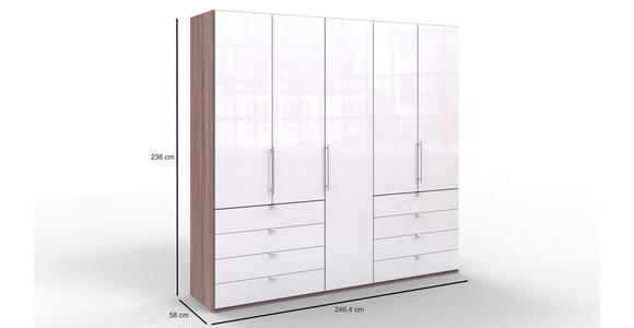 FALTTÜRENSCHRANK  in Weiß, Trüffeleichefarben  - Chromfarben/Trüffeleichefarben, KONVENTIONELL, Glas/Holzwerkstoff (250/236/58cm) - Venda