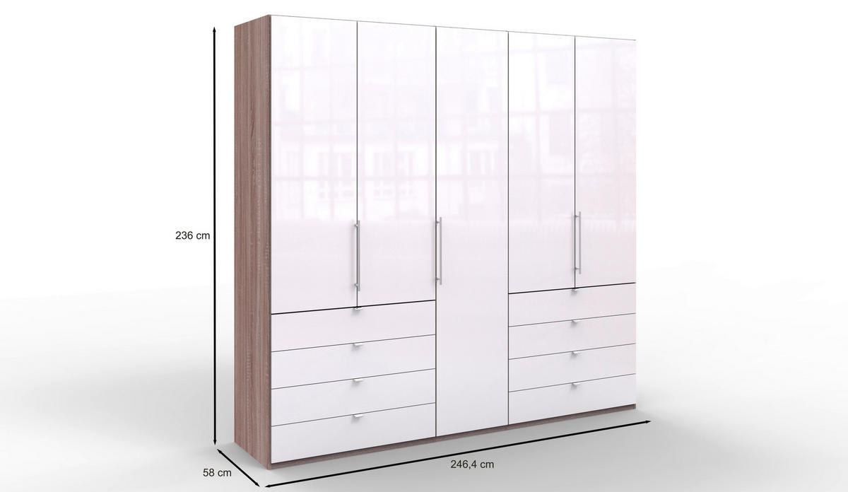 FALTTÜRENSCHRANK in Weiss, Trüffeleichefarben  - Chromfarben/Weiss, Konventionell, Glas/Holzwerkstoff (250/236/58cm) - Venda