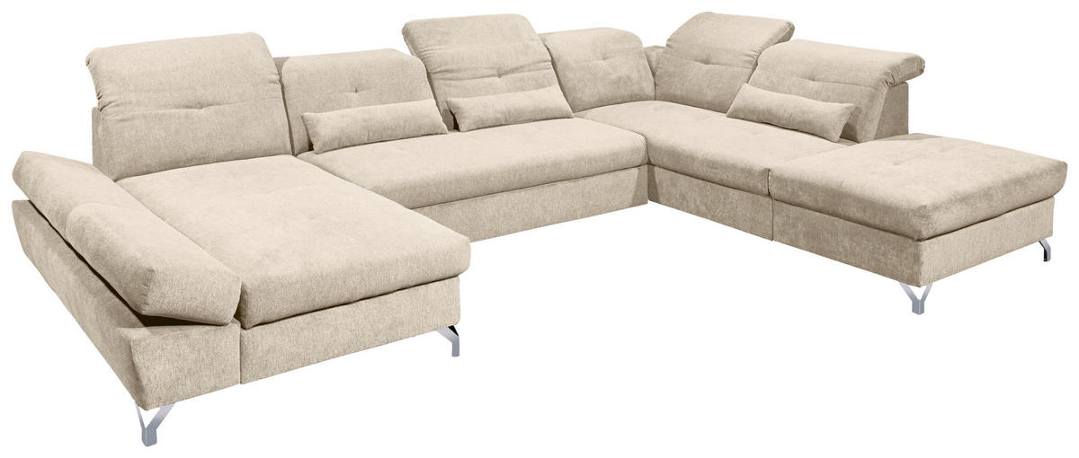 WOHNLANDSCHAFT Sandfarben Mikrovelours  - Sandfarben/Silberfarben, MODERN, Textil/Metall (168/350/245cm) - MID.YOU