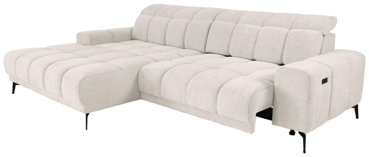 ECKSOFA inkl.Funktionen Perlmutt Chenille  - Perlmutt/Schwarz, MODERN, Textil/Metall (195/300cm) - Xora