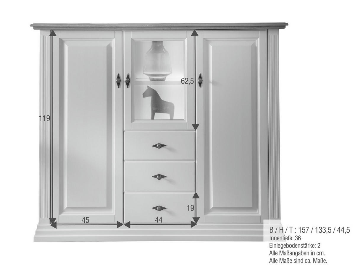 HIGHBOARD WZ-0622  in 157/134/45 cm  - Weiß, Design, Glas/Holz (157/134/45cm) - Livetastic