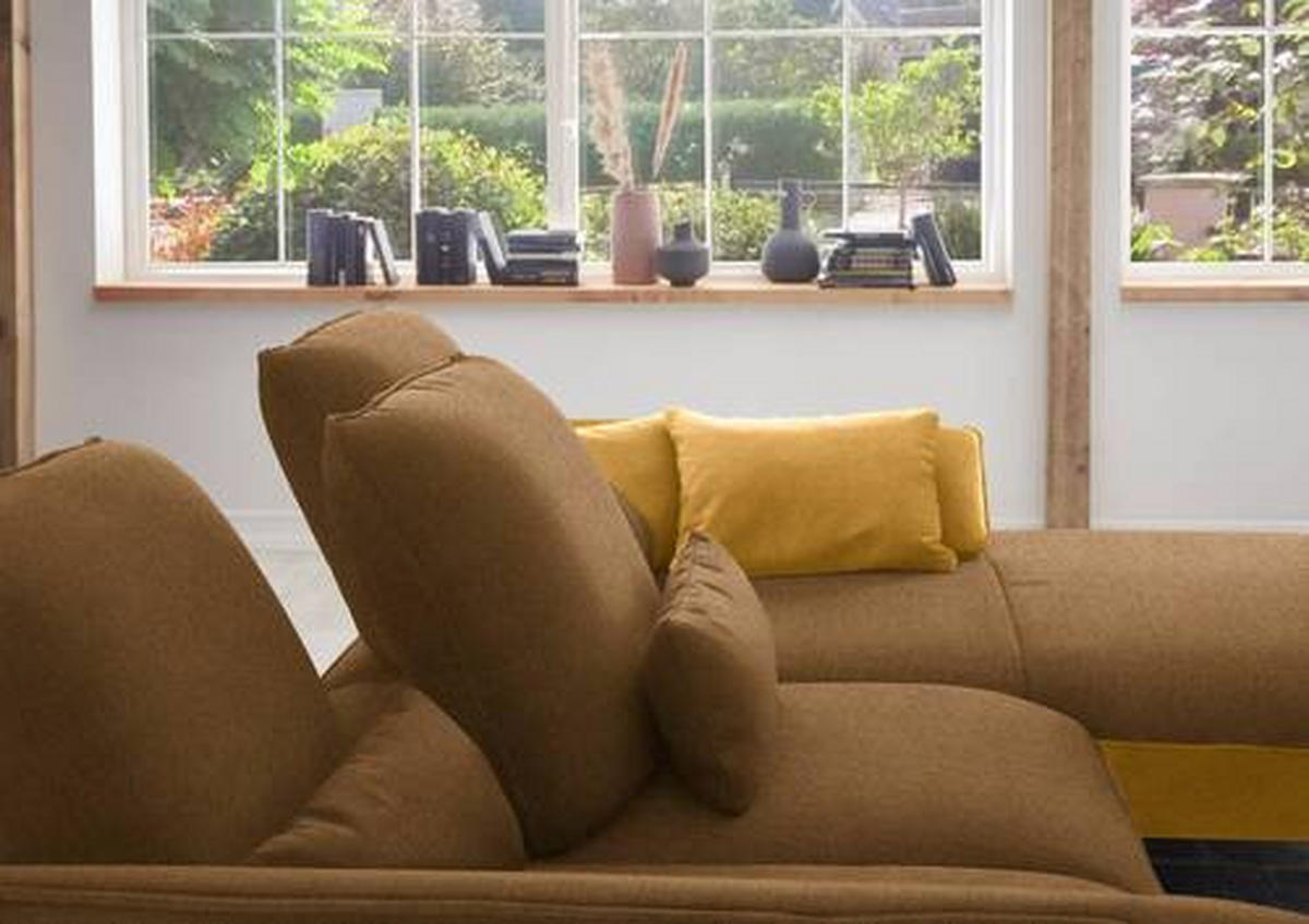 ECKSOFA in Flachgewebe Goldfarben  - Goldfarben/Schwarz, Design, Textil/Metall (301/191cm) - Moderano