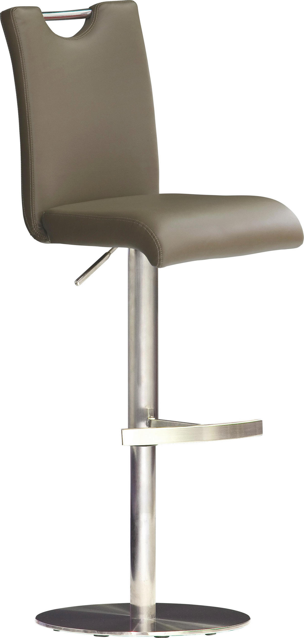 Barhocker in Metall, Leder Edelstahlfarben, Hellbraun