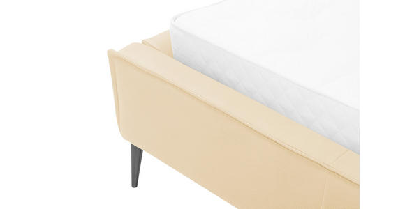 POLSTERBETT 140/200 cm,  in Beige, gepolstertes Kopfteil,  - Beige/Schwarzchrom, KONVENTIONELL, Leder/Metall (140/200cm) - Esposa