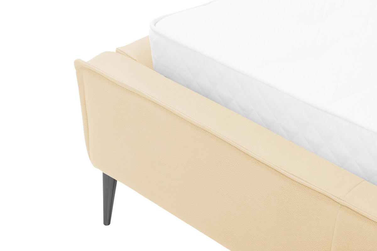 POLSTERBETT 140/200 cm,  in Beige, gepolstertes Kopfteil,  - Beige/Schwarzchrom, KONVENTIONELL, Leder/Metall (140/200cm) - Esposa