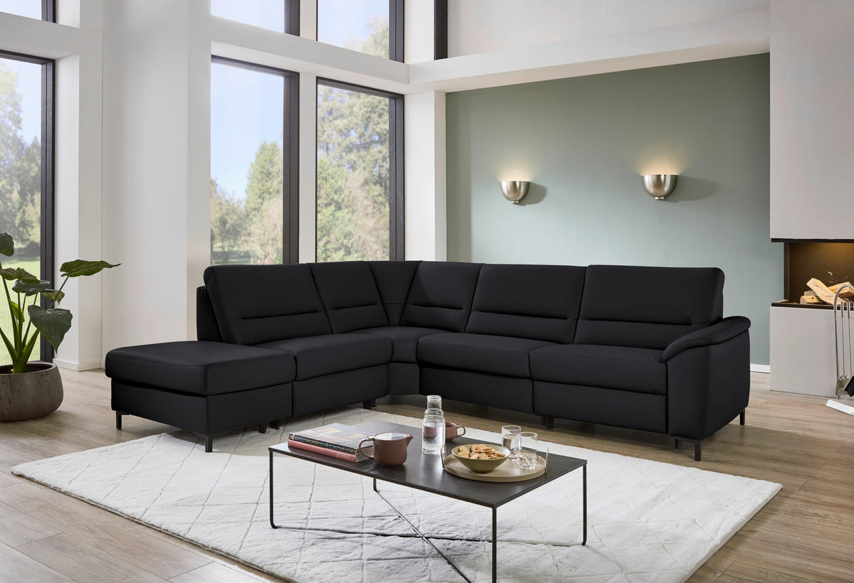 ECKSOFA  in Echtleder Schwarz  249/290 cm  - Schwarz, KONVENTIONELL, Leder/Metall (249/290cm) - Beldomo Premium