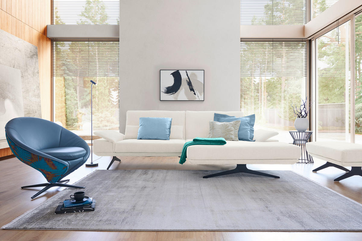 ECKSOFA in Flachgewebe Creme  269/155 cm  - Creme/Schwarz, Design, Textil/Metall (269/155cm) - Koinor