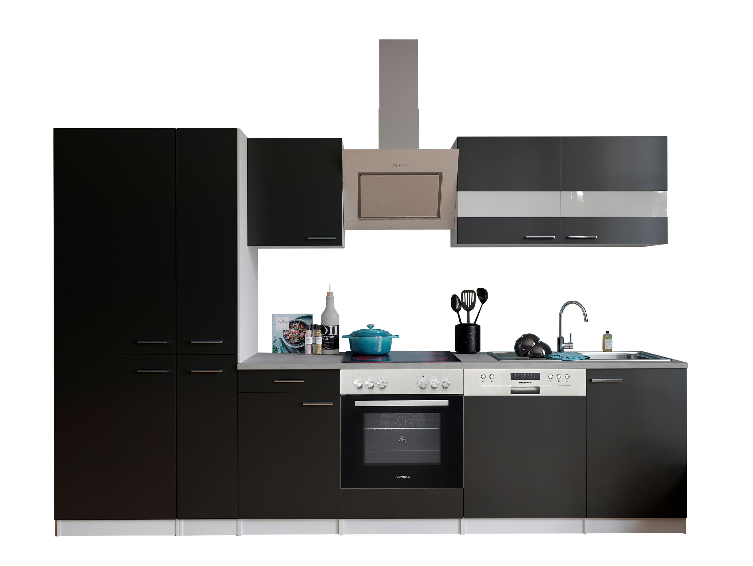 KÜCHENBLOCK 310 cm   in Schwarz  - Edelstahlfarben/Schwarz, Basics, Holzwerkstoff/Metall (310cm) - Respekta