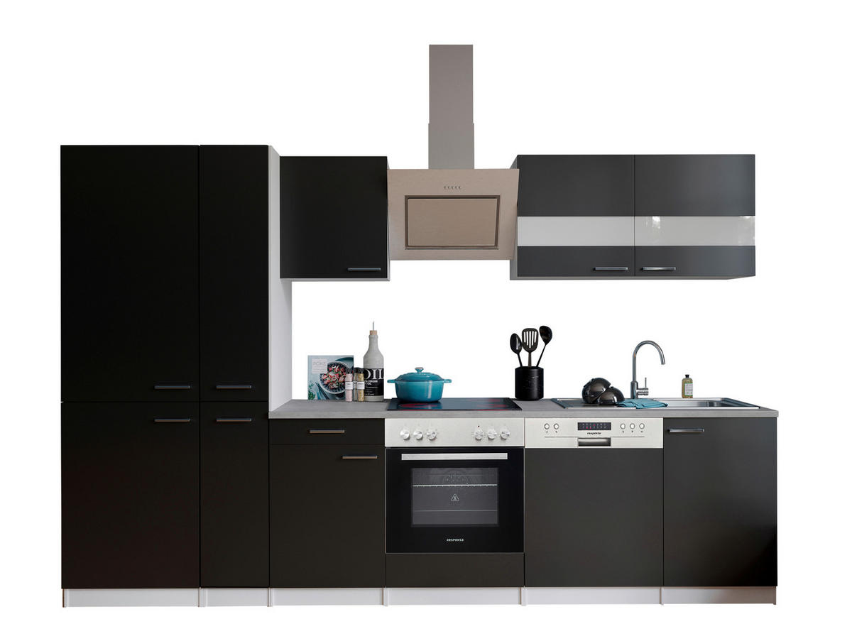 KÜCHENBLOCK 310 cm   in Schwarz  - Edelstahlfarben/Schwarz, Basics, Holzwerkstoff/Metall (310cm) - Respekta