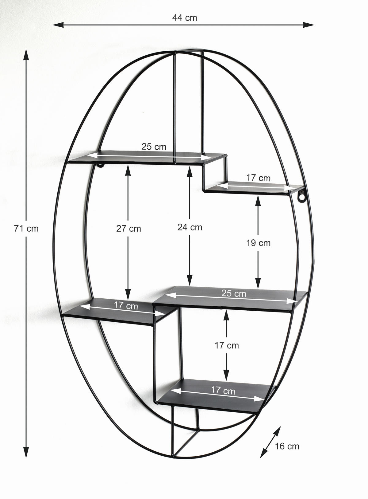 WANDREGAL 44/71/16 cm  - Schwarz, MODERN, Metall (44/71/16cm)