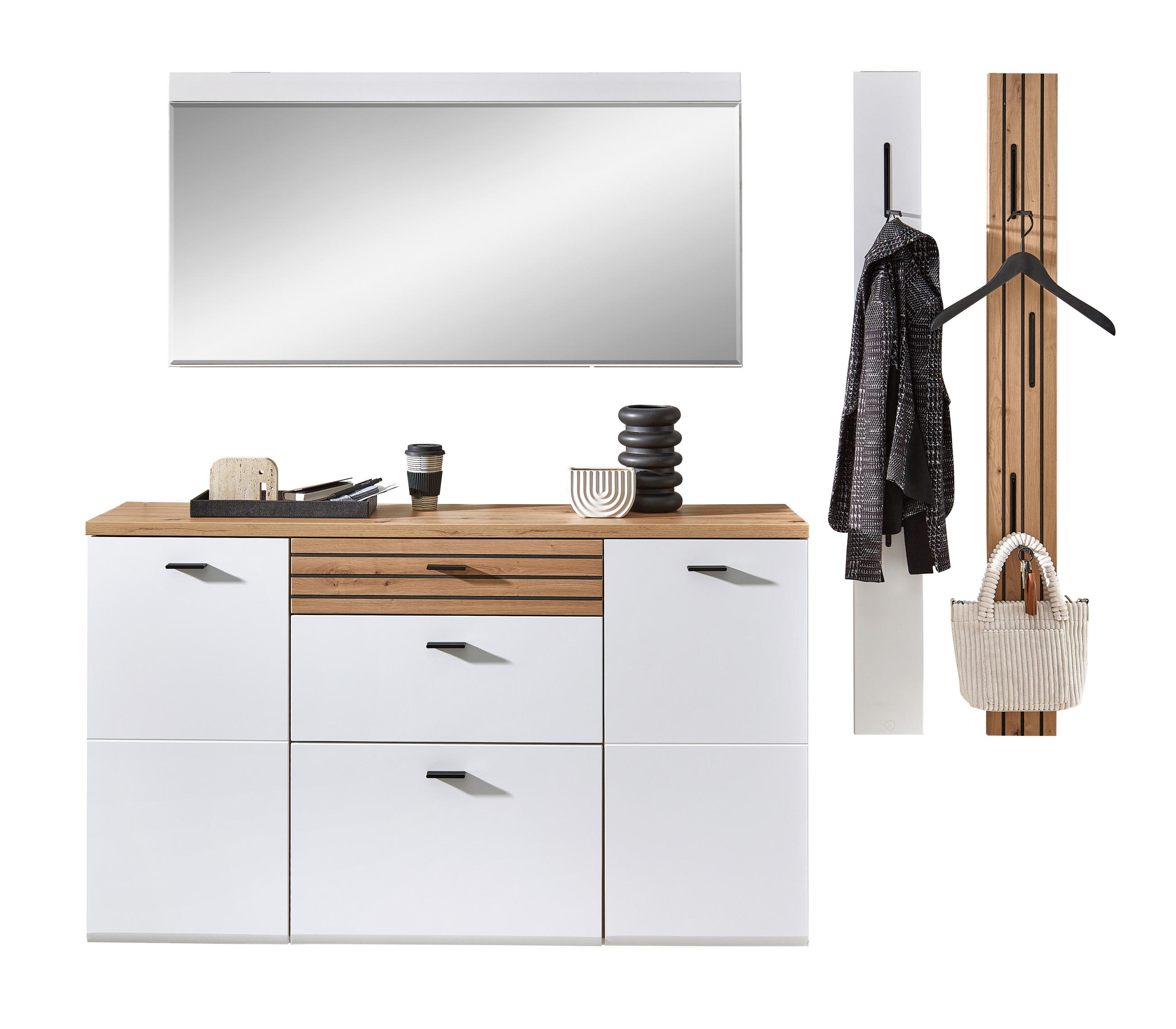 GARDEROBE 4-teilig  in 222/180/34 cm  - Schwarz/Weiß, Design, Glas/Holzwerkstoff (222/180/34cm) - Livetastic