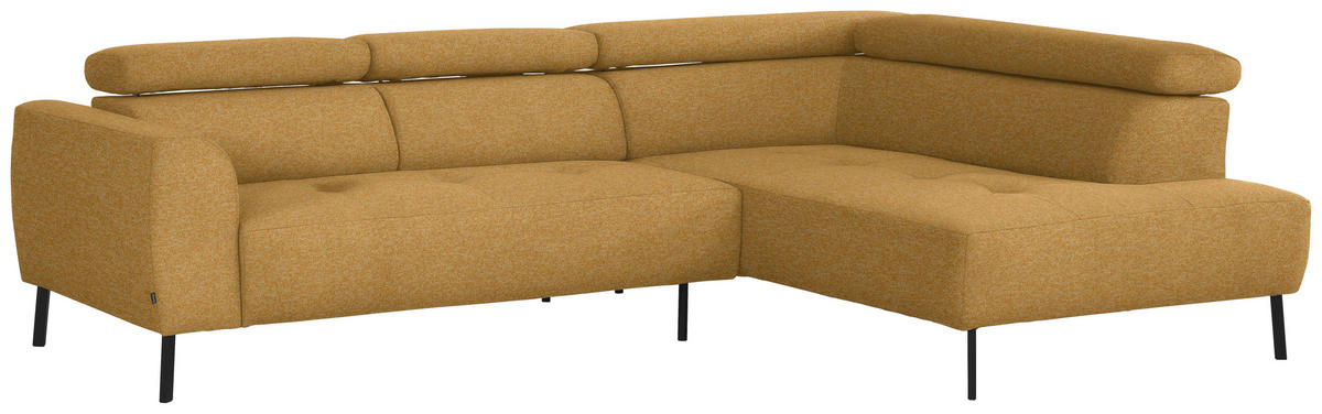ECKSOFA in Chenille Currygelb  - Currygelb/Schwarz, Design, Textil/Metall (280/205cm) - MID.YOU