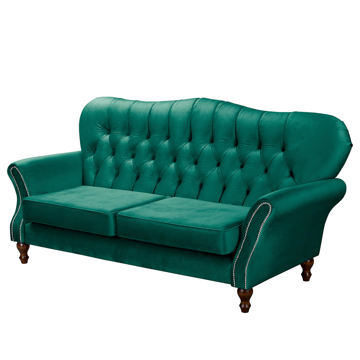 3-SITZER-SOFA Velours Grün  - Dunkelbraun/Grün, Design, Holz/Textil (210/98/95cm) - P & B