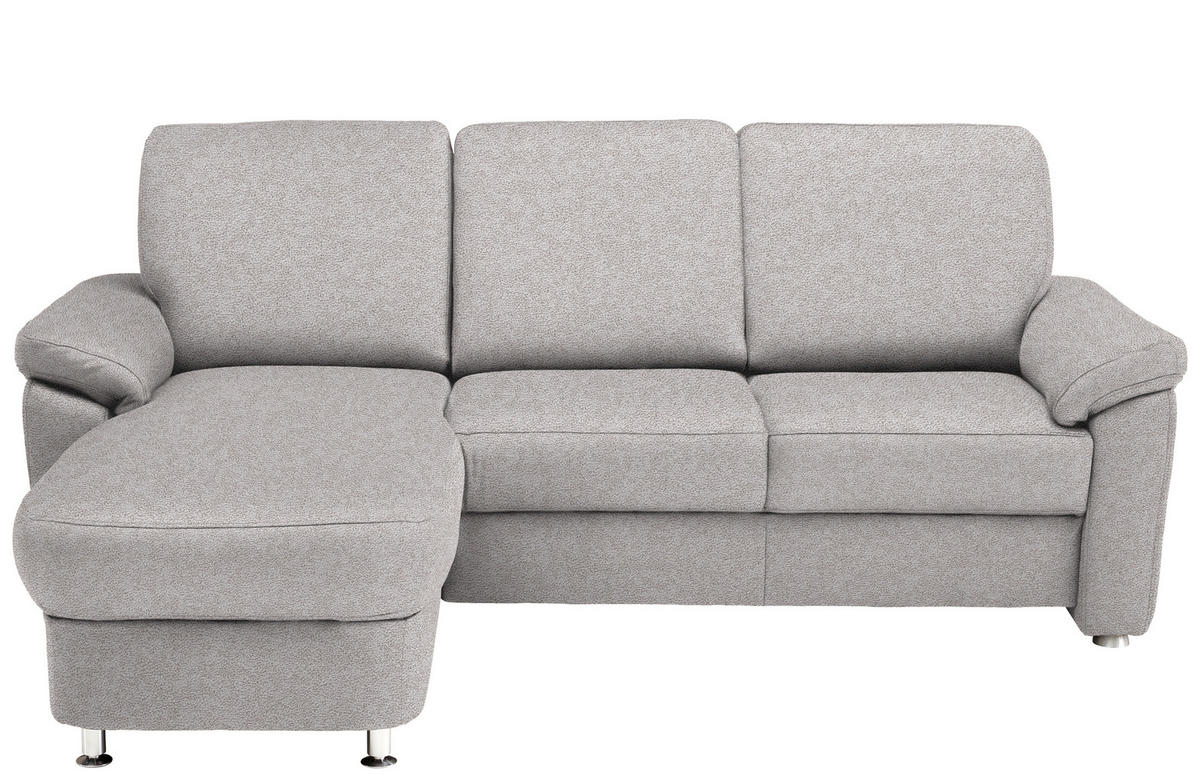ECKSOFA Flachgewebe Hellgrau  - Chromfarben/Hellgrau, Konventionell, Textil/Metall (163/250cm) - Beldomo System