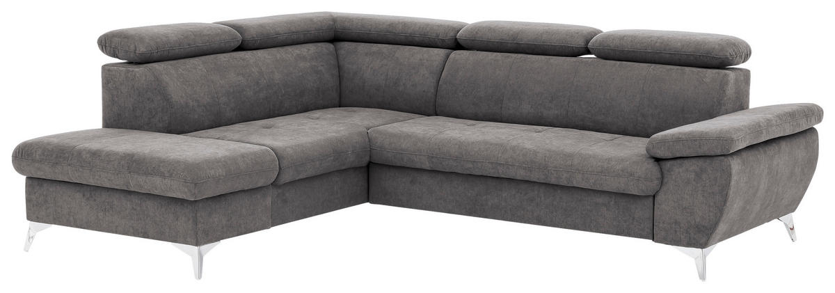 ECKSOFA in Mikrofaser Grau  209/256 cm  - Chromfarben/Grau, KONVENTIONELL, Textil/Metall (209/256cm) - Livetastic