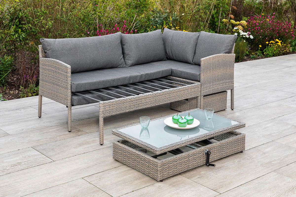 LOUNGEGARNITUR  190/113 cm  Stahl  - Beige, MODERN, Glas/Kunststoff (190/113cm) - Gardenson