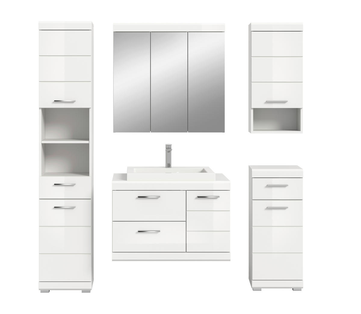 BADEZIMMER 6-teilig  in 184 cm  - Weiß Hochglanz/Silberfarben, Trend, Glas/Holzwerkstoff (184cm) - MID.YOU