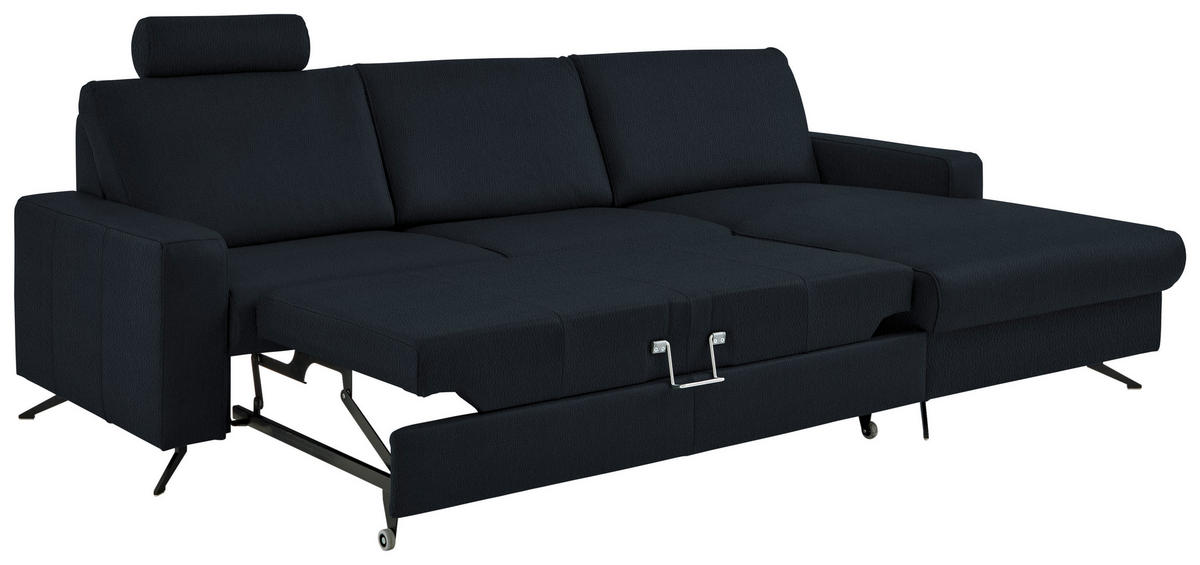 ECKSOFA in Echtleder Dunkelblau  - Schwarz/Dunkelblau, Design, Leder/Metall (267/165cm) - Beldomo Premium