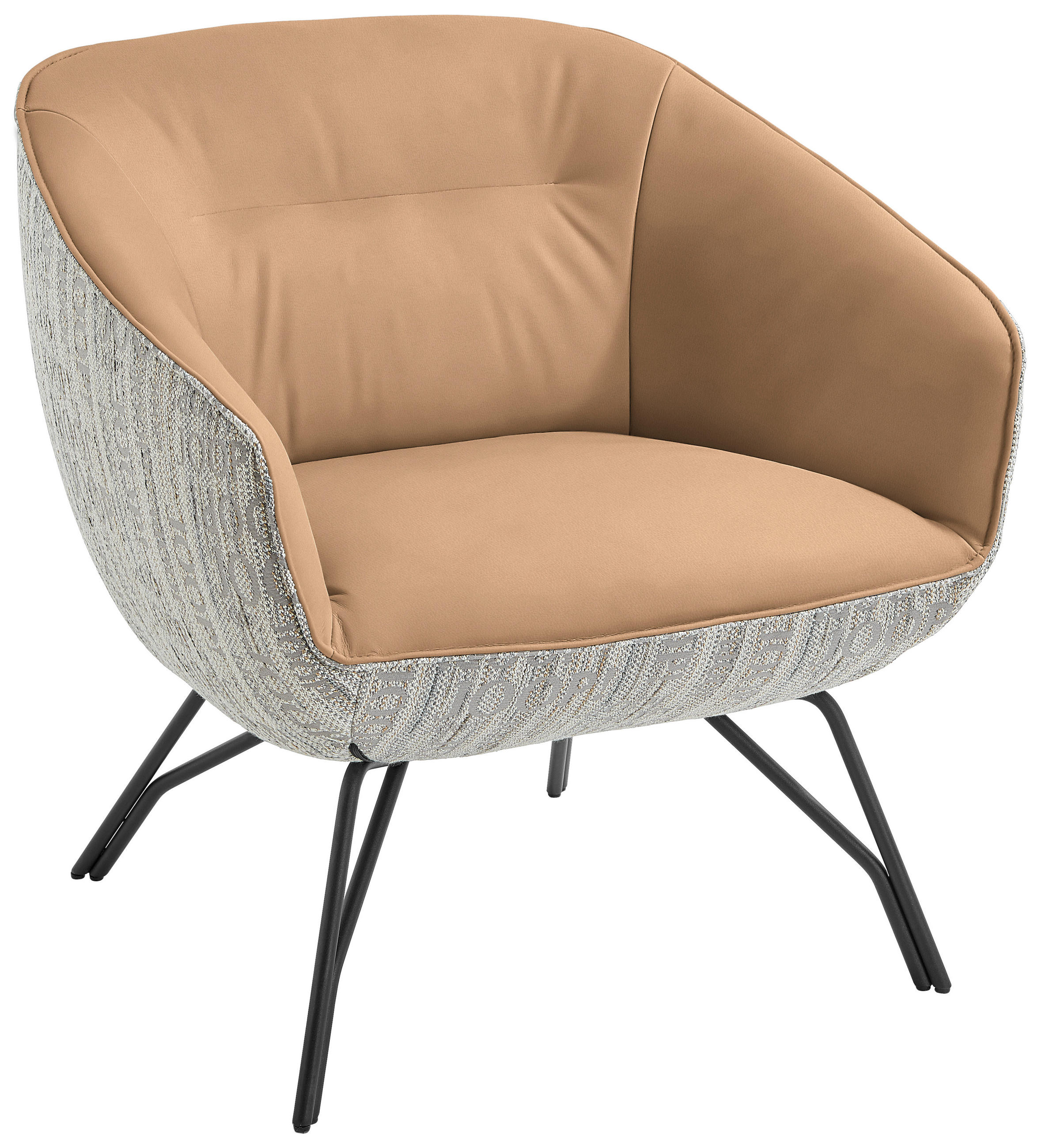 COCKTAILSESSEL in Struktur Echtleder Grau, Naturfarben, Orange  - Anthrazit/Naturfarben, Design, Leder/Textil (76/80/73cm) - Joop!