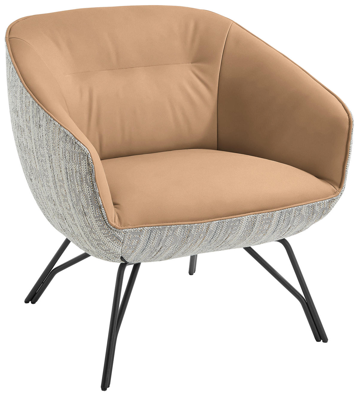 COCKTAILSESSEL in Struktur Echtleder Grau, Naturfarben, Orange  - Anthrazit/Naturfarben, Design, Leder/Textil (76/80/73cm) - Joop!