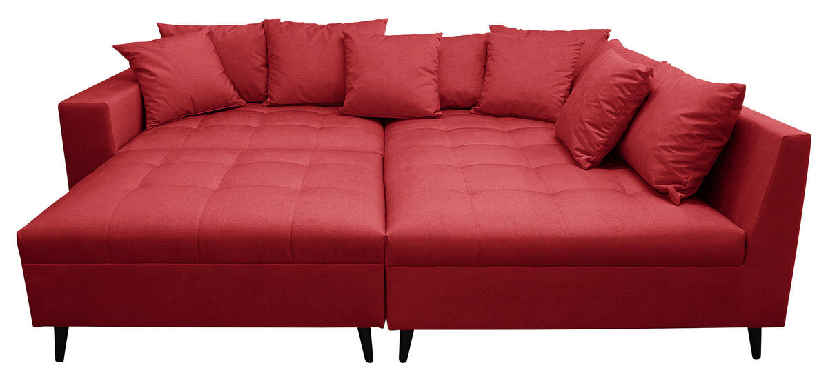 Ecksofa inkl. Hocker in Mikrofaser Rot  - Rot/Schwarz, Design, Holz/Textil (247/174cm) - MID.YOU