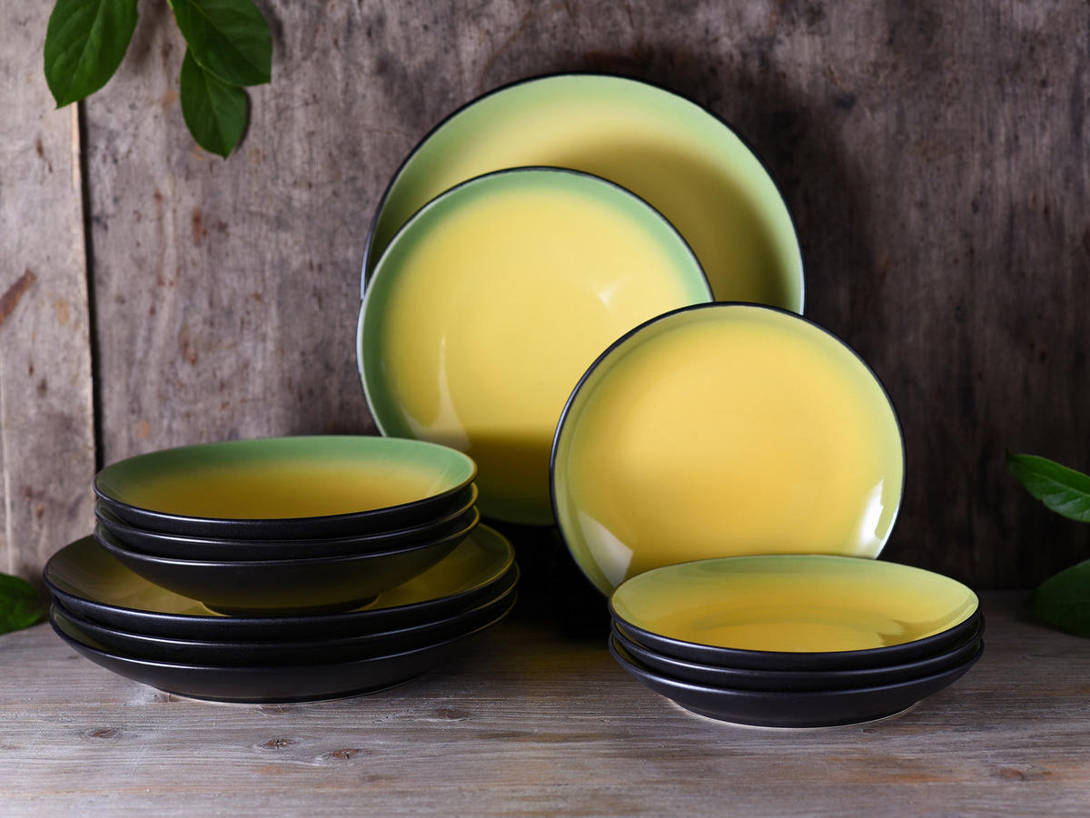 SERVIS Hot Green 12 delar  - grön/svart, Basics, keramik - Creatable