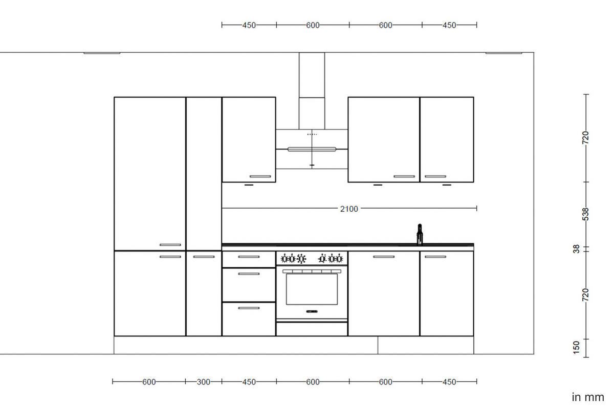 KÜCHENBLOCK 300 cm   in Grau, Eiche dunkel  - Eiche dunkel/Edelstahlfarben, MODERN, Holzwerkstoff/Metall (300cm) - Nobilia