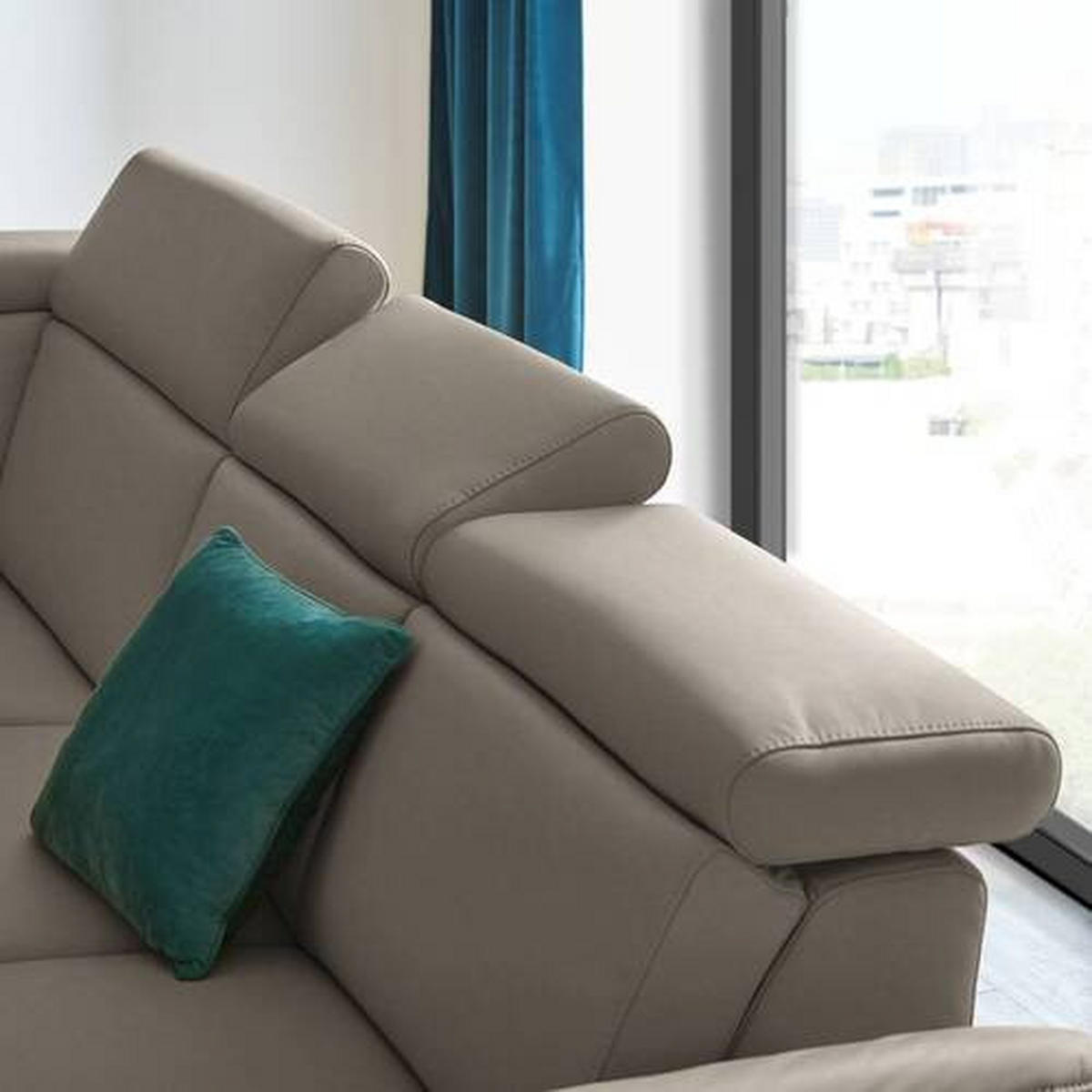 ECKSOFA in Echtleder Graubraun  - Graubraun/Schwarz, Design, Leder/Metall (239/285cm) - Cantus