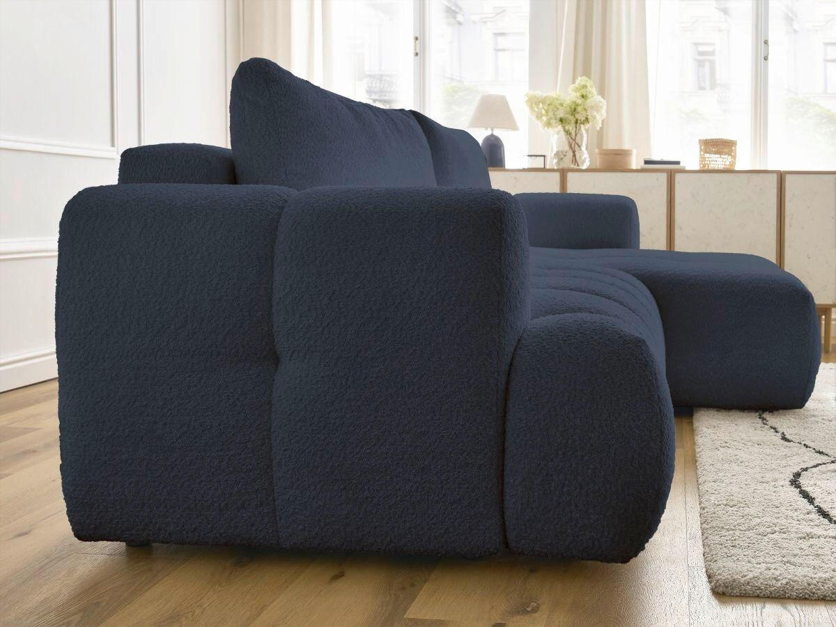ECKSCHLAFSOFA FUJI Bouclé Dunkelblau  inkl.  - Schwarz/Dunkelblau, MODERN, Kunststoff/Textil (292/160cm)
