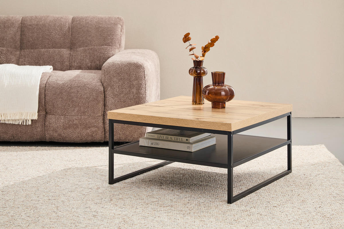 COUCHTISCH 75/75/40 cm quadratisch Naturfarben, Schwarz  - Schwarz/Naturfarben, Basics, Holzwerkstoff/Metall (75/75/40cm) - Carryhome