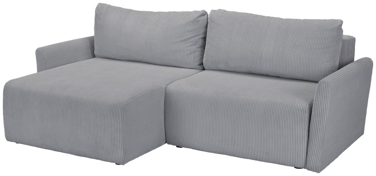 ECKSOFA in Cord Hellgrau  - Hellgrau/Schwarz, Konventionell, Kunststoff/Textil (228/146cm) - MID.YOU