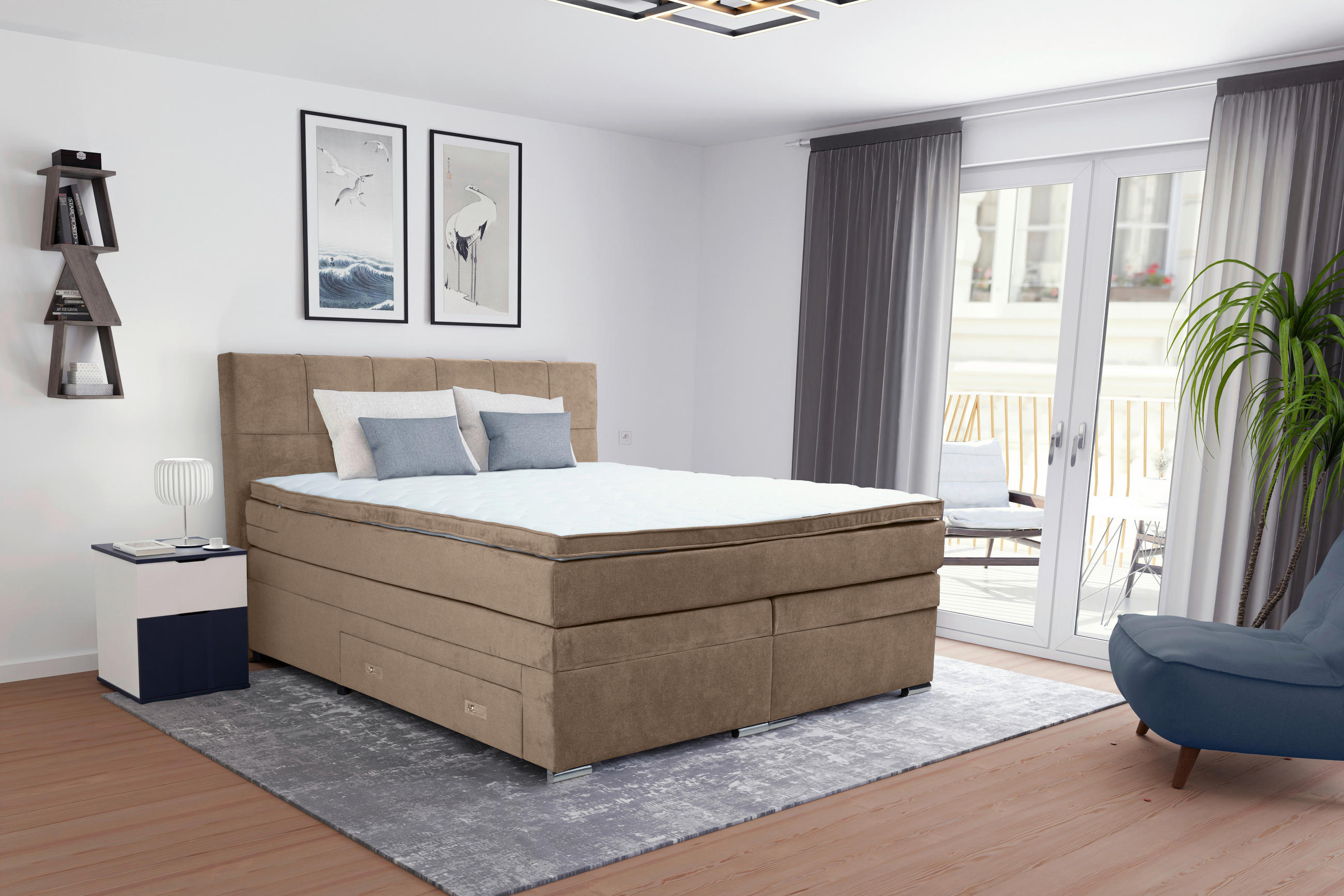 BOXSPRINGBETT 180/200 cm  in Taupe  - Taupe/Chromfarben, Design, Holz/Holzwerkstoff (180/200cm) - Boxxx