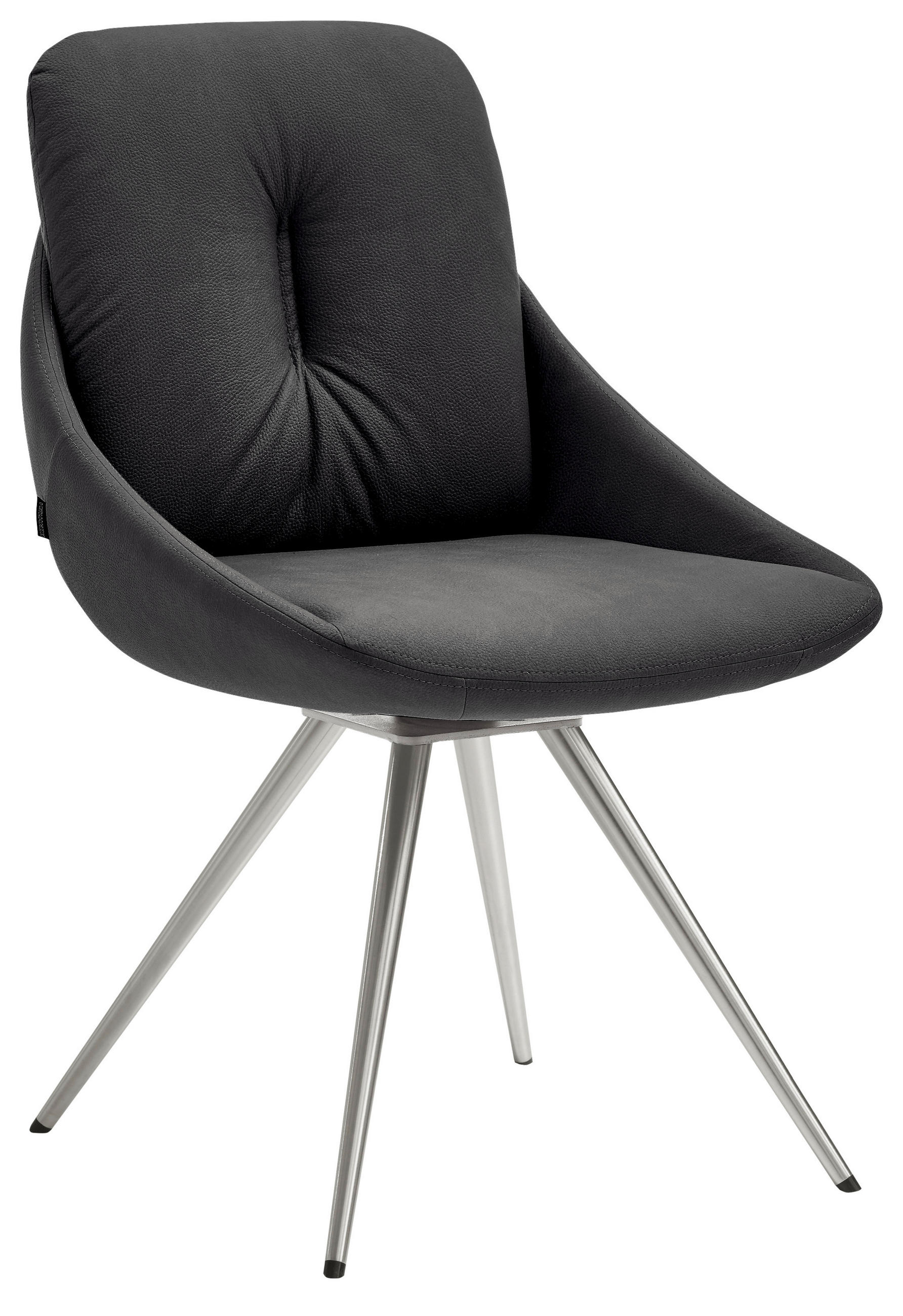 STUHL  Lederauswahl, Stoffauswahl, Typenauswahl, Sitzfläche 360° drehbar   Schwarz, Edelstahlfarben  - Edelstahlfarben/Schwarz, Design, Textil/Metall (55/91/64cm) - Venjakob