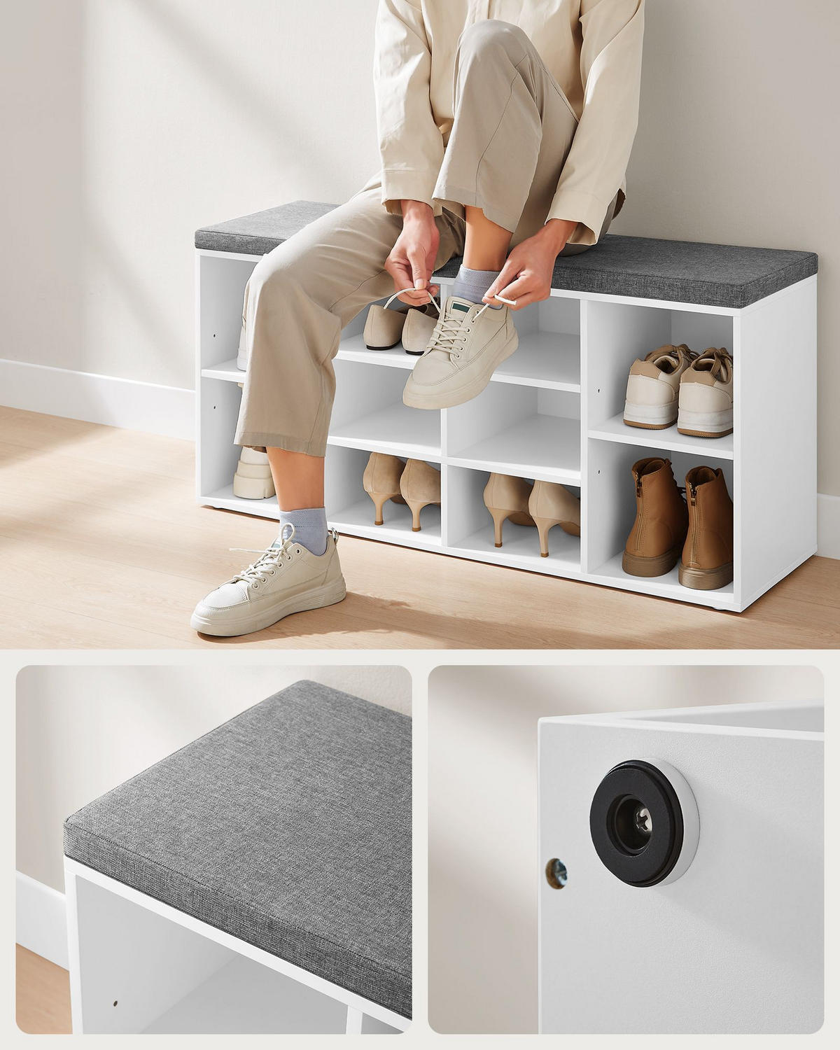 GARDEROBENBANK Vasagle  in 104/48/30 cm  - Weiß/Grau, Trend (104/48/30cm) - Boxxx