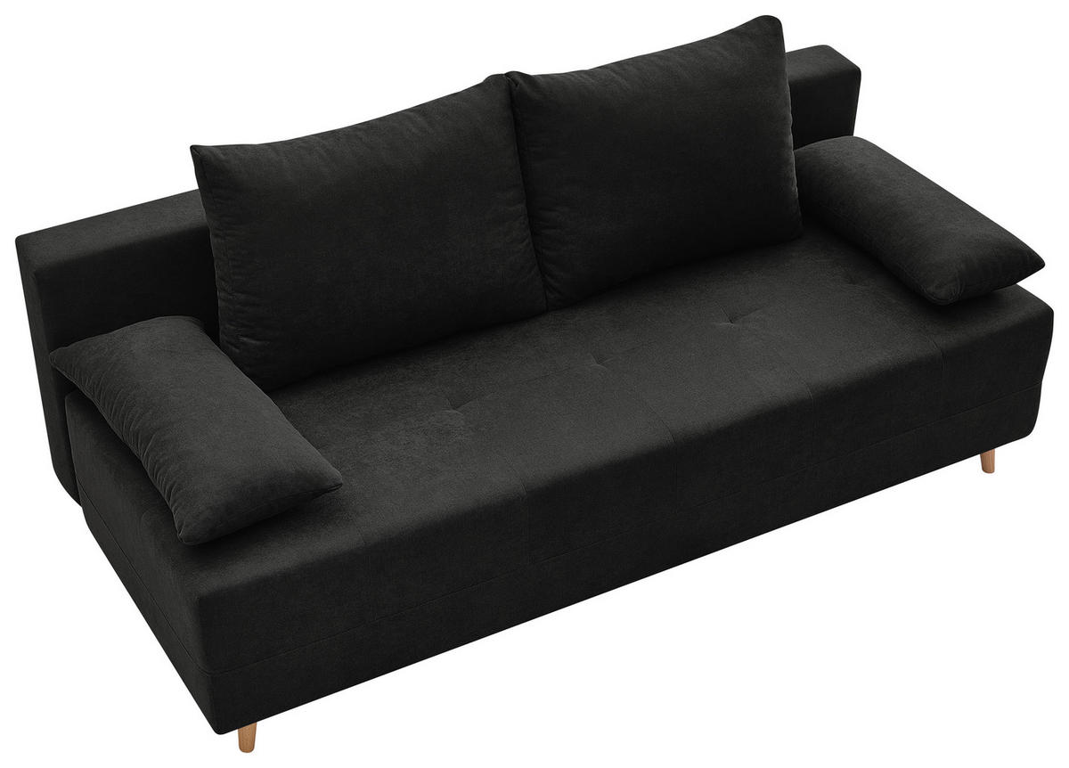 SCHLAFSOFA LUMOS Samt Schwarz  inkl. Rückenkissen, Armlehnenkissen, Schlaffunktion, Rücken echt, Stauraum  - Schwarz/Naturfarben, Design, Textil (206/96/96cm) - P & B