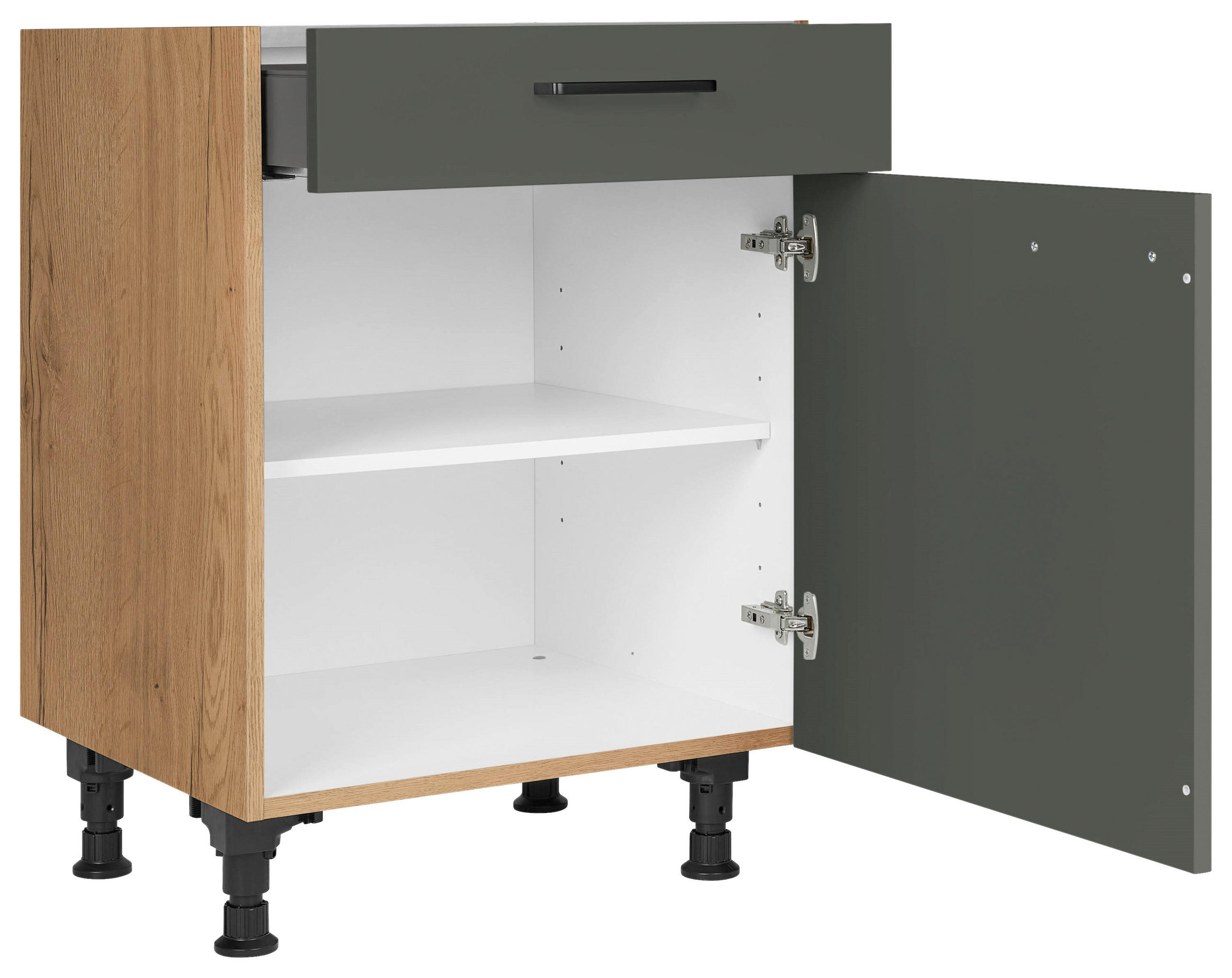 SCHUBKASTENUNTERSCHRANK 60/87/56 cm  in Grün, Eichefarben  - Eichefarben/Schwarz, MODERN, Holzwerkstoff/Metall (60/87/56cm) - Nobilia