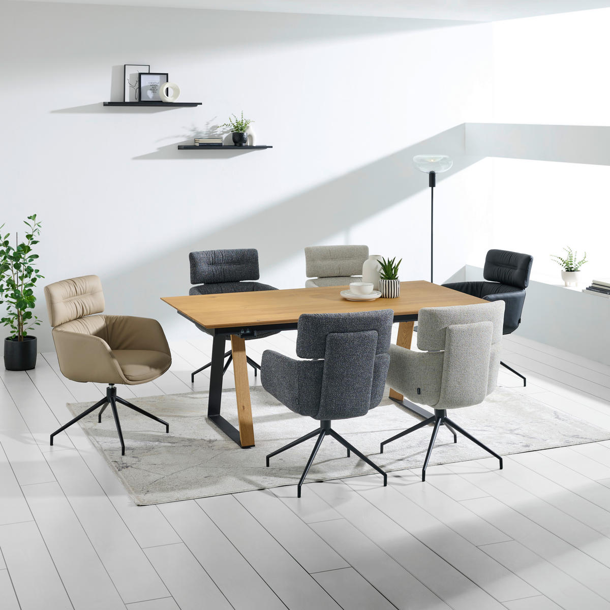 ESSTISCH in Holz, Metall, Holzwerkstoff 190-250/100/76 cm  - Eichefarben/Schwarz, Design, Holz/Holzwerkstoff (190-250/100/76cm) - Dieter Knoll