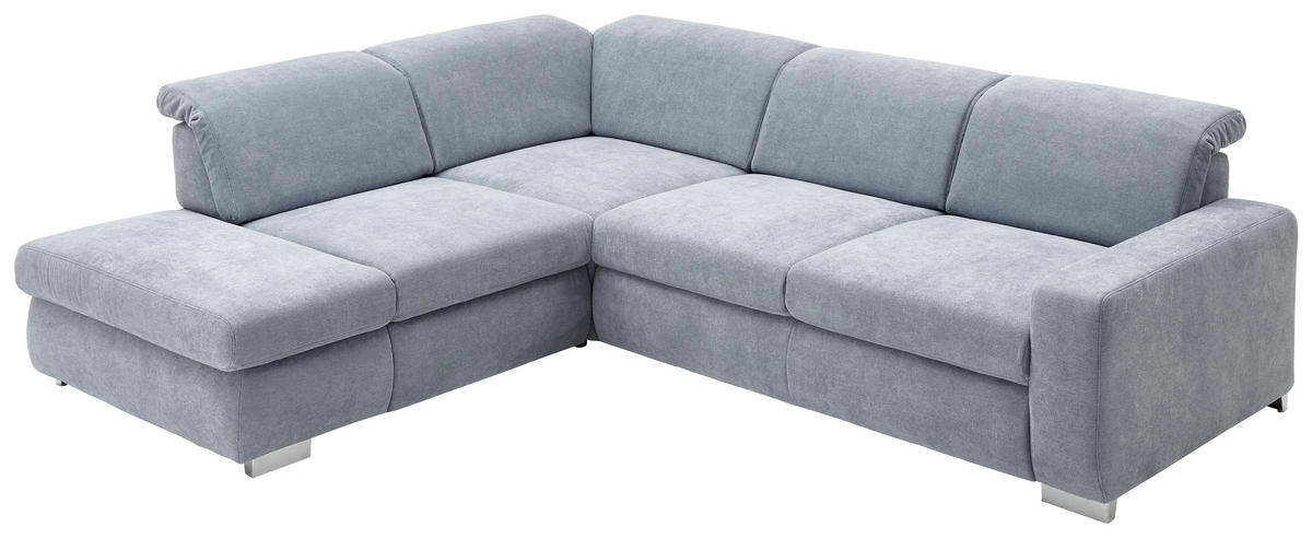 ECKSOFA in Flachgewebe Hellblau  - Chromfarben/Hellblau, Design, Textil/Metall (260/301cm) - Beldomo Style