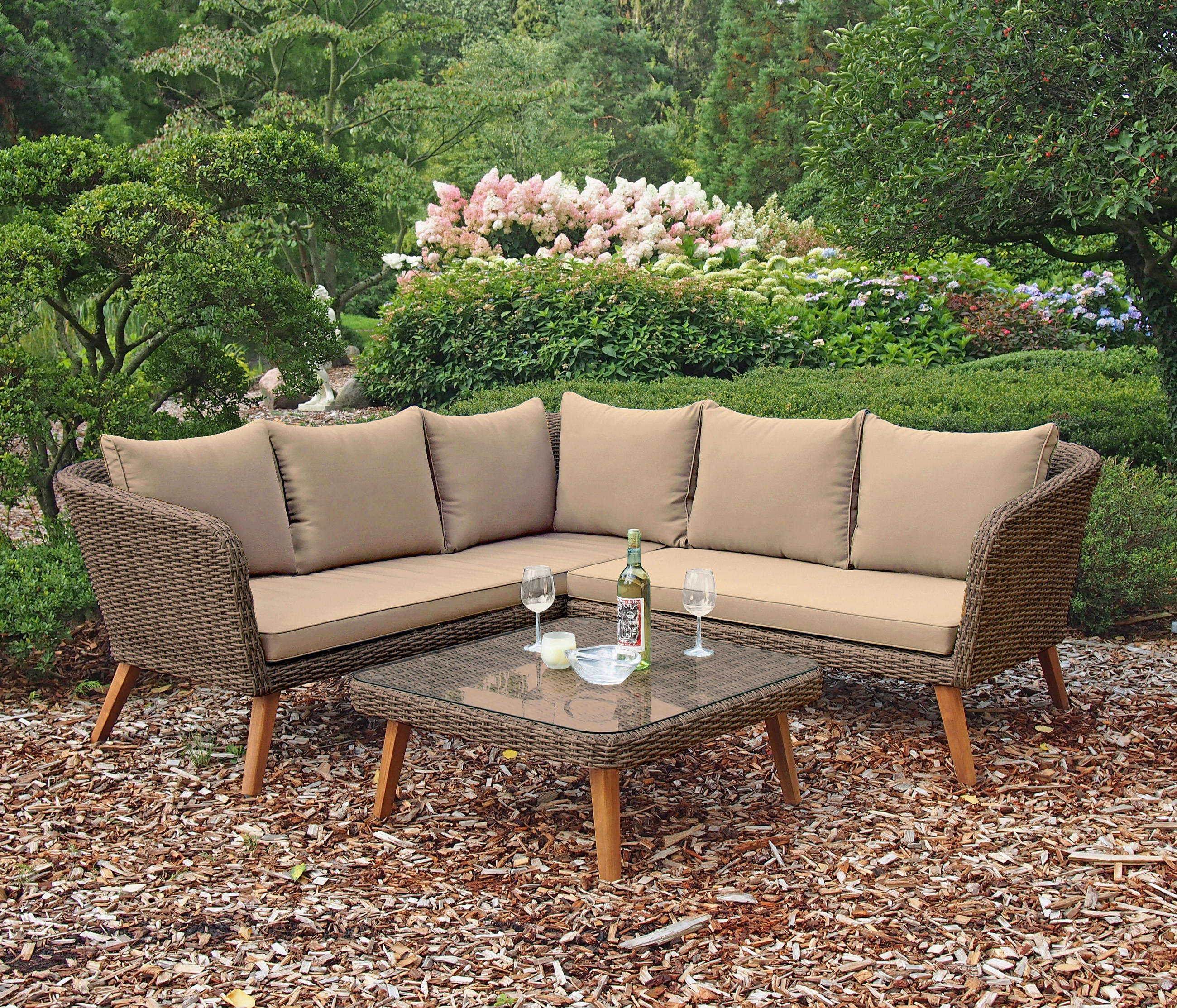 LOUNGEGARNITUR   160/75/294 cm Akazie Hartholz Aluminium  - Hellbraun/Dunkelbraun, Basics, Glas/Holz (160/75/294cm) - Gardenson